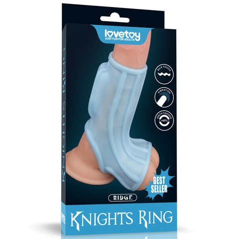 LOVETOY Vibrating Ridge Knights Ring with Scrotum Sleeve - Blue