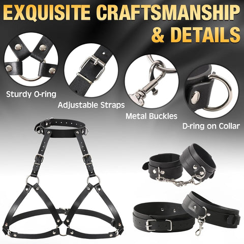 BDSM Sex Bondage Breast Restraint Harness with Wrist Cuffs & Thigh Sling