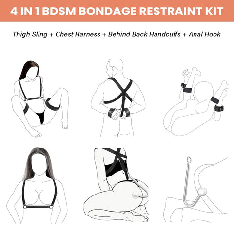 BDSM Anal Hook Bondage Restraints Kit with Adjustable Thigh Sling & Breasts Harness