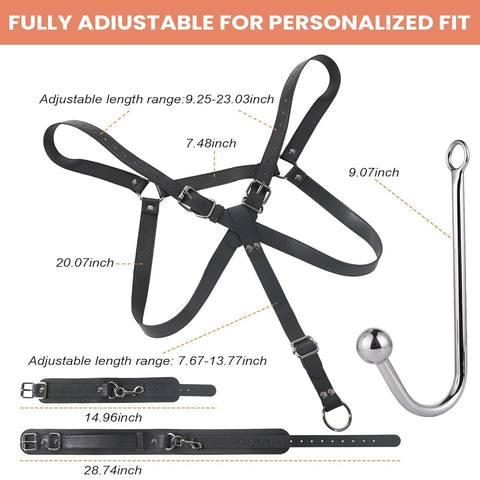 BDSM Anal Hook Bondage Restraints Kit with Adjustable Thigh Sling & Breasts Harness