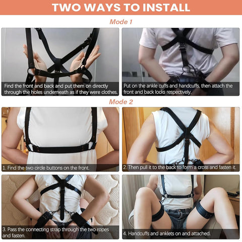 BDSM Anal Hook Bondage Restraints Kit with Adjustable Thigh Sling & Breasts Harness