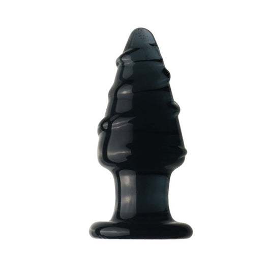 XL Crystal Glass Spiral Anal Plug - Black