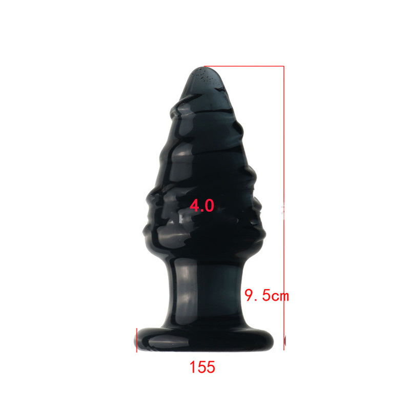XL Crystal Glass Spiral Anal Plug - Black