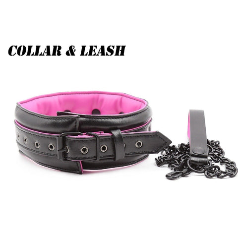 BDSM PU Leather Collar Leash Handcuffs Bondage Restraint