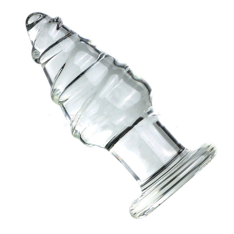 XL Crystal Glass Spiral Anal Plug - Clear