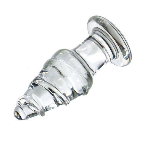 XL Crystal Glass Spiral Anal Plug - Clear