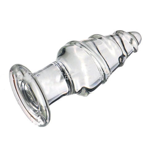 XL Crystal Glass Spiral Anal Plug - Clear