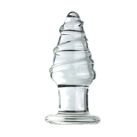 XL Crystal Glass Spiral Anal Plug - Clear