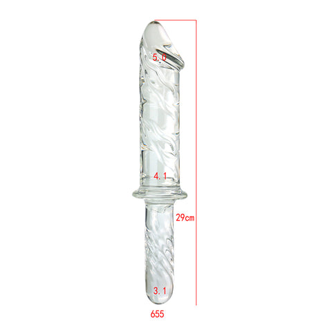 29cm Large Glass Realistic Dildo / Anal Plug Thruster - Clear