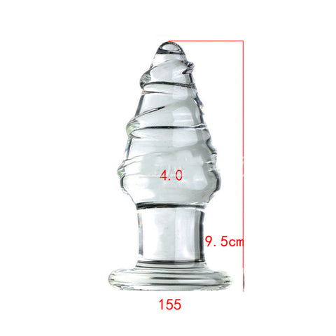 XL Crystal Glass Spiral Anal Plug - Clear