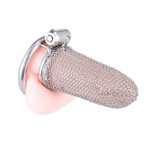 BDSM Hollow Mesh  Male Chastity Cage Stainless Steel - Large Size with 3 Rings