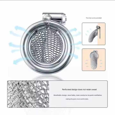 BDSM Hollow Mesh  Male Chastity Cage Stainless Steel - Large Size with 3 Rings