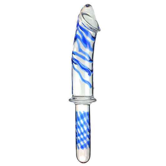 29cm Large Glass Realistic Dildo / Anal Plug Thruster - Blue