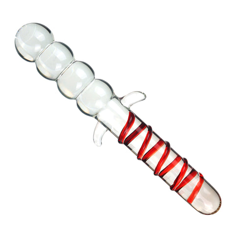 28cm Large Beaded Glass Dildo / Anal Plug Thruster - Red