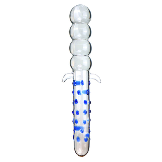 28cm Large Beaded Glass Dildo / Anal Plug Thruster - Blue