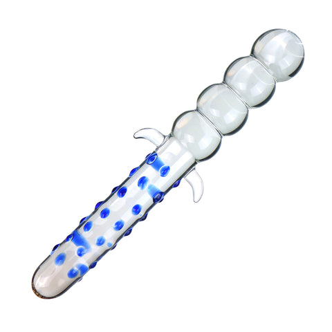 28cm Large Beaded Glass Dildo / Anal Plug Thruster - Blue