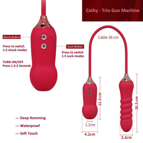 KISTOY Cathy Suction & Telescopic Dildo Vibrator - Red