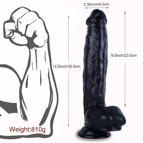 MD 12" Realistic Giant Dildo Dong - Black