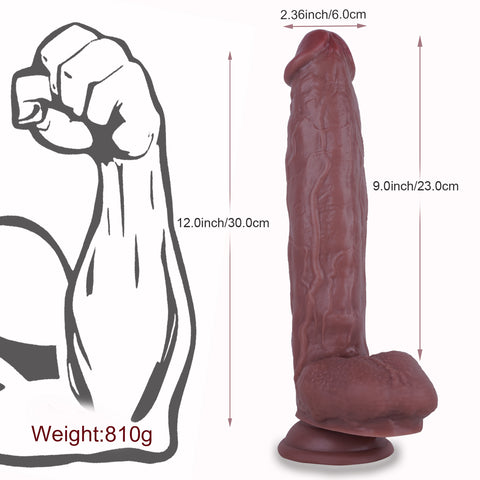 MD 12" Realistic Giant Dildo Dong - Brown