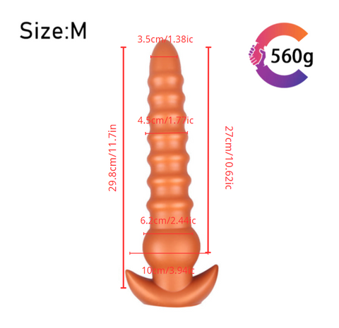 MD Chaser Long Anal Snake Butt Plug Anal Beads - Silicone Colon Snake - Gold - 3 Size S/M/L