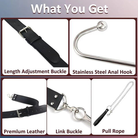 BDSM Anal Hook Restraint Strap Bondage Set with Handcuffs & Collar