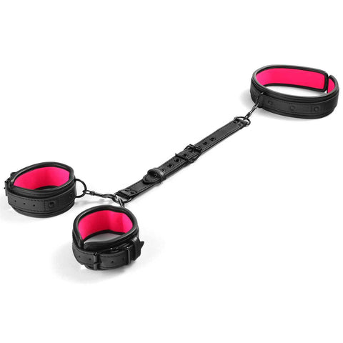 BDSM Restraint Bondage Kit Neck-to-Wrist with Leash & Eye Mask - Black&Rose