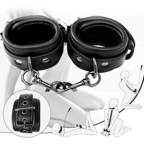 BDSM Restraint Bondage Kit Neck-to-Wrist with Leash & Eye Mask - Black