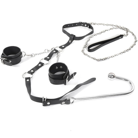 BDSM Anal Hook Restraints Strap Bondage Kit with Collar & Handcuffs