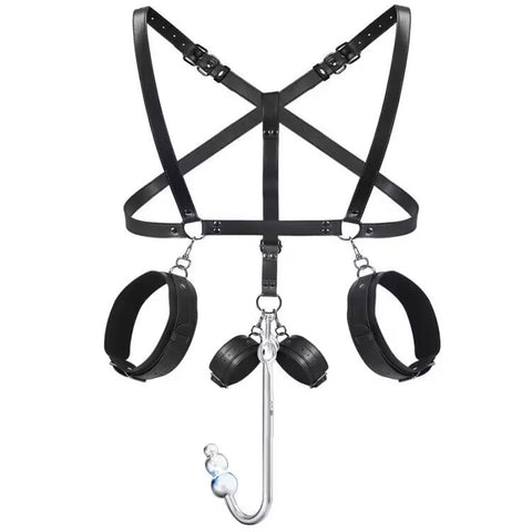 BDSM Anal Hook Bondage Restraints Kit with Adjustable Thigh Sling & Breasts Harness