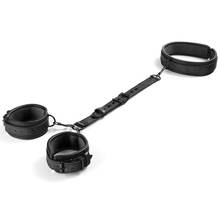 BDSM Restraint Bondage Kit Neck-to-Wrist with Leash & Eye Mask - Black