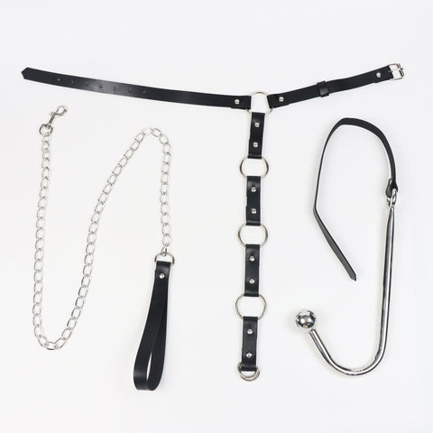 BDSM Anal Hook Restraints Strap Bondage Kit with Collar & Handcuffs