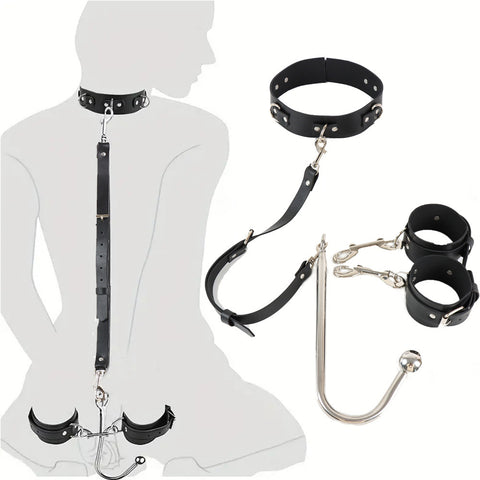 BDSM Anal Hook Restraint Strap Bondage Set with Handcuffs & Collar