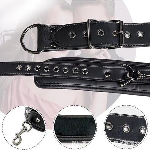 BDSM Restraint Bondage Kit Neck-to-Wrist with Leash & Eye Mask - Black