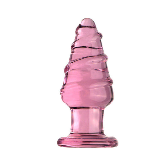 XL Crystal Glass Spiral Anal Plug - Pink