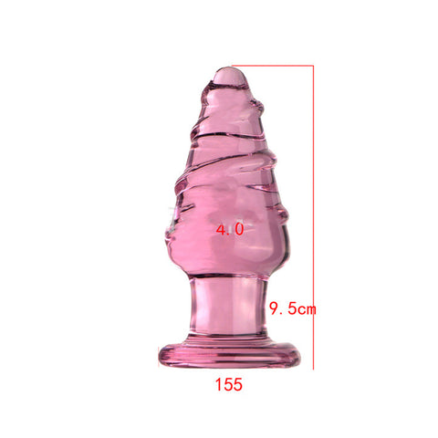 XL Crystal Glass Spiral Anal Plug - Pink