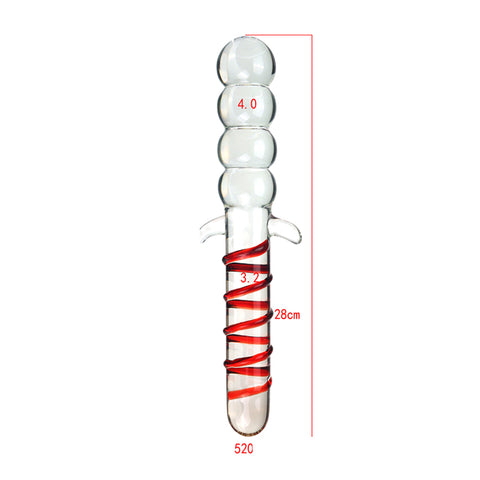 28cm Large Beaded Glass Dildo / Anal Plug Thruster - Red