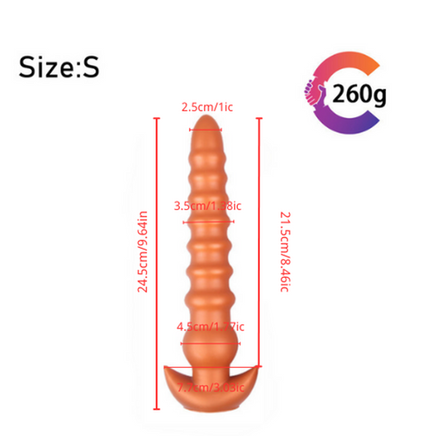 MD Chaser Long Anal Snake Butt Plug Anal Beads - Silicone Colon Snake - Gold - 3 Size S/M/L