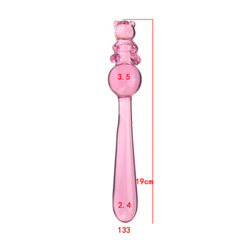 19cm Pink Bear Beaded Glass Dildo & Anal Plug - Elegant Pleasure Toy