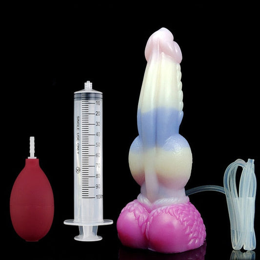 YOCY Ejaculating Dragon Dildo With Syringe and Bulb- Seajelly