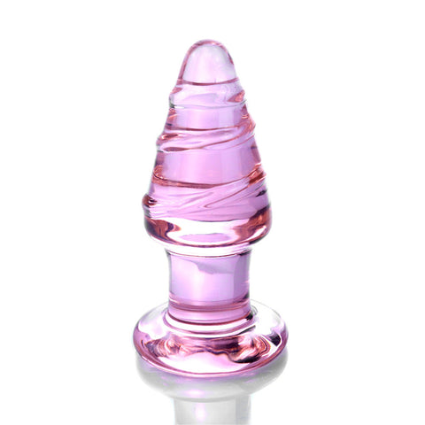 XL Crystal Glass Spiral Anal Plug - Pink