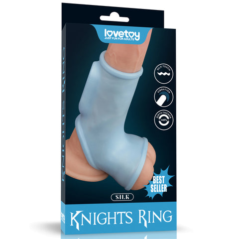 LOVETOY Vibrating Silk Knights Ring with Scrotum Sleeve - Blue