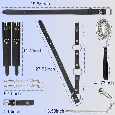 BDSM Anal Hook Restraints Strap Bondage Kit with Collar & Handcuffs