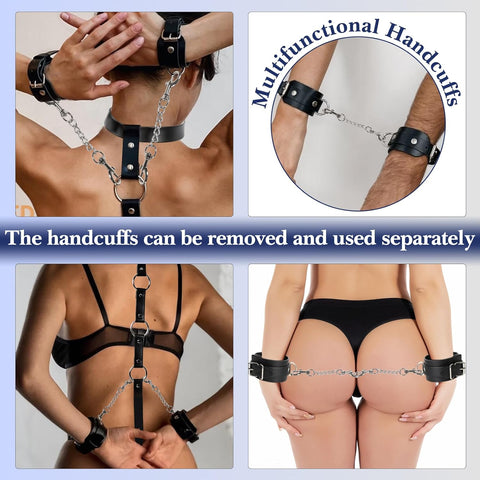 BDSM Anal Hook Restraints Strap Bondage Kit with Collar & Handcuffs