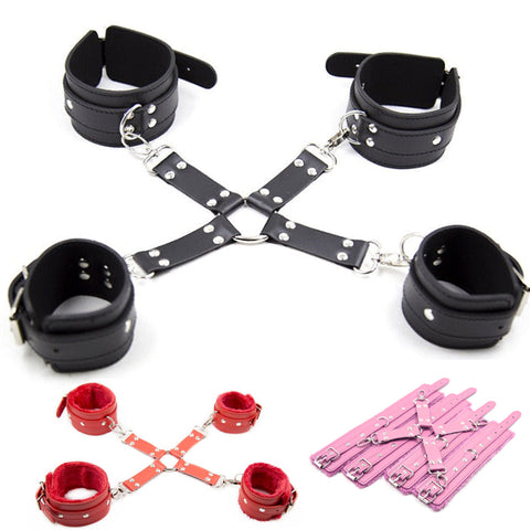 BDSM Handcuffs and Ankle Cuffs Restraint Bondage Kit - 3 Colors