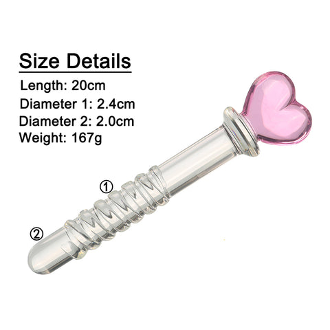 20cm Heart Threaded Glass Dildo / Anal Plug