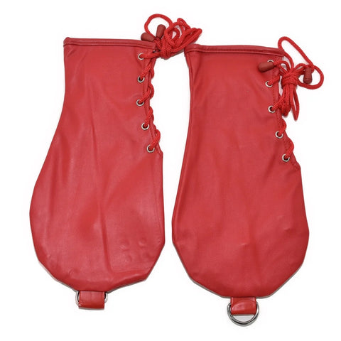 BDSM PU Bondage Puppy Play Mittens - Dog Gloves with Lockable Restraint Cuffs (Red)