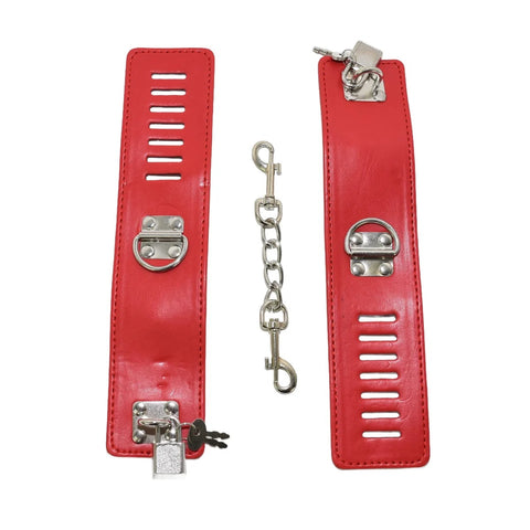 BDSM PU Bondage Puppy Play Mittens - Dog Gloves with Lockable Restraint Cuffs (Red)