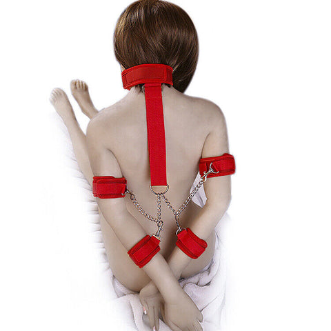 Soft Gag-to-Wrist and Ankle Cuffs Restraint / Bondage Set - Red