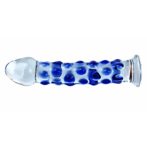 Blue Point 17.5cm Crystal Glass Dildo / Wearable Ribbed Butt Plug