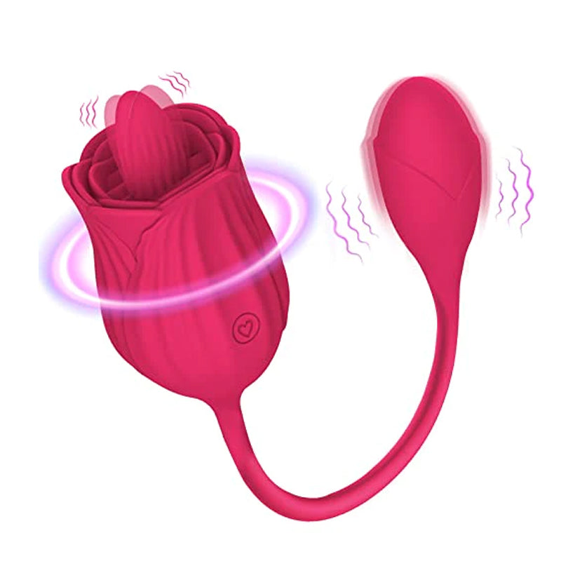 HC Rose Tongue Licking & Vibrating Bullet Vibrator - Double-Ended